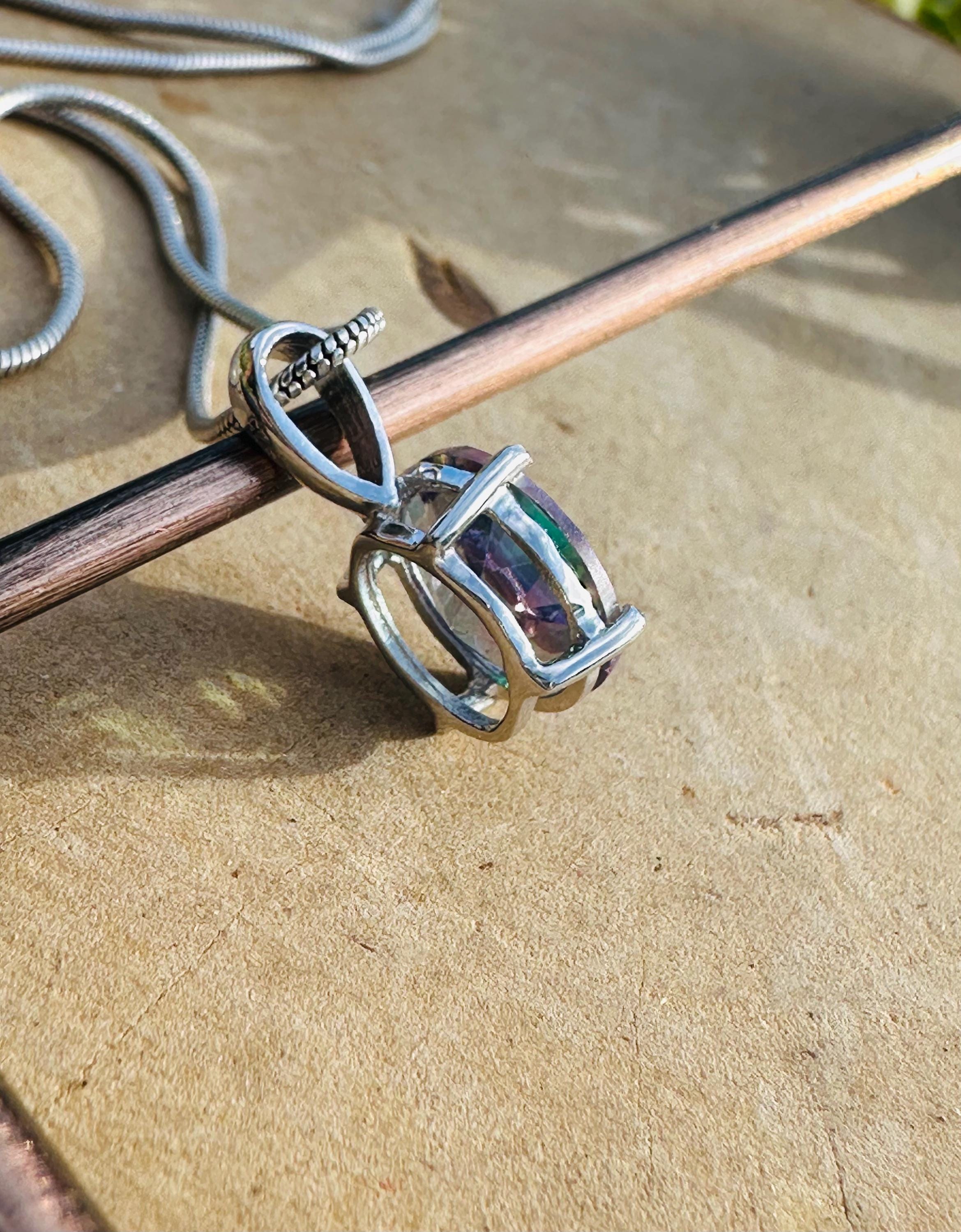 Mystic Topaz Sterling Silver Pendant: Rainbow Gemstone, Handmade