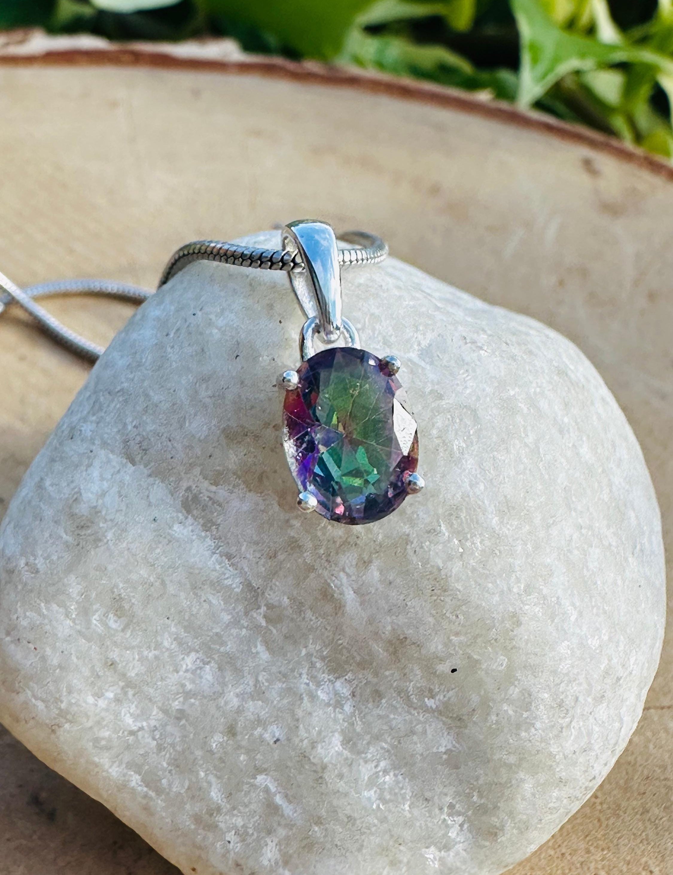 Mystic Topaz Sterling Silver Pendant: Rainbow Gemstone, Handmade