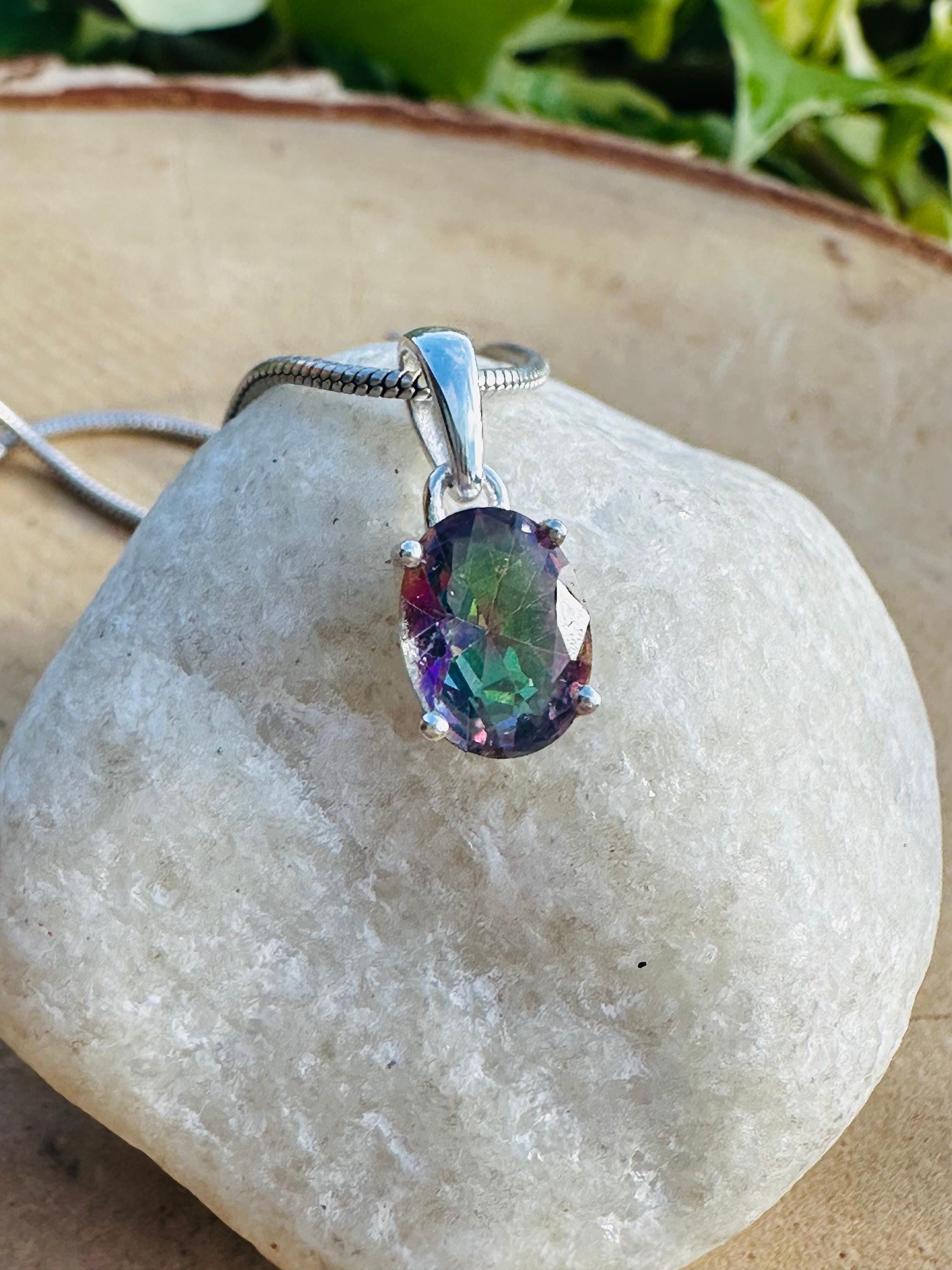 Mystic Topaz Sterling Silver Pendant: Rainbow Gemstone, Handmade