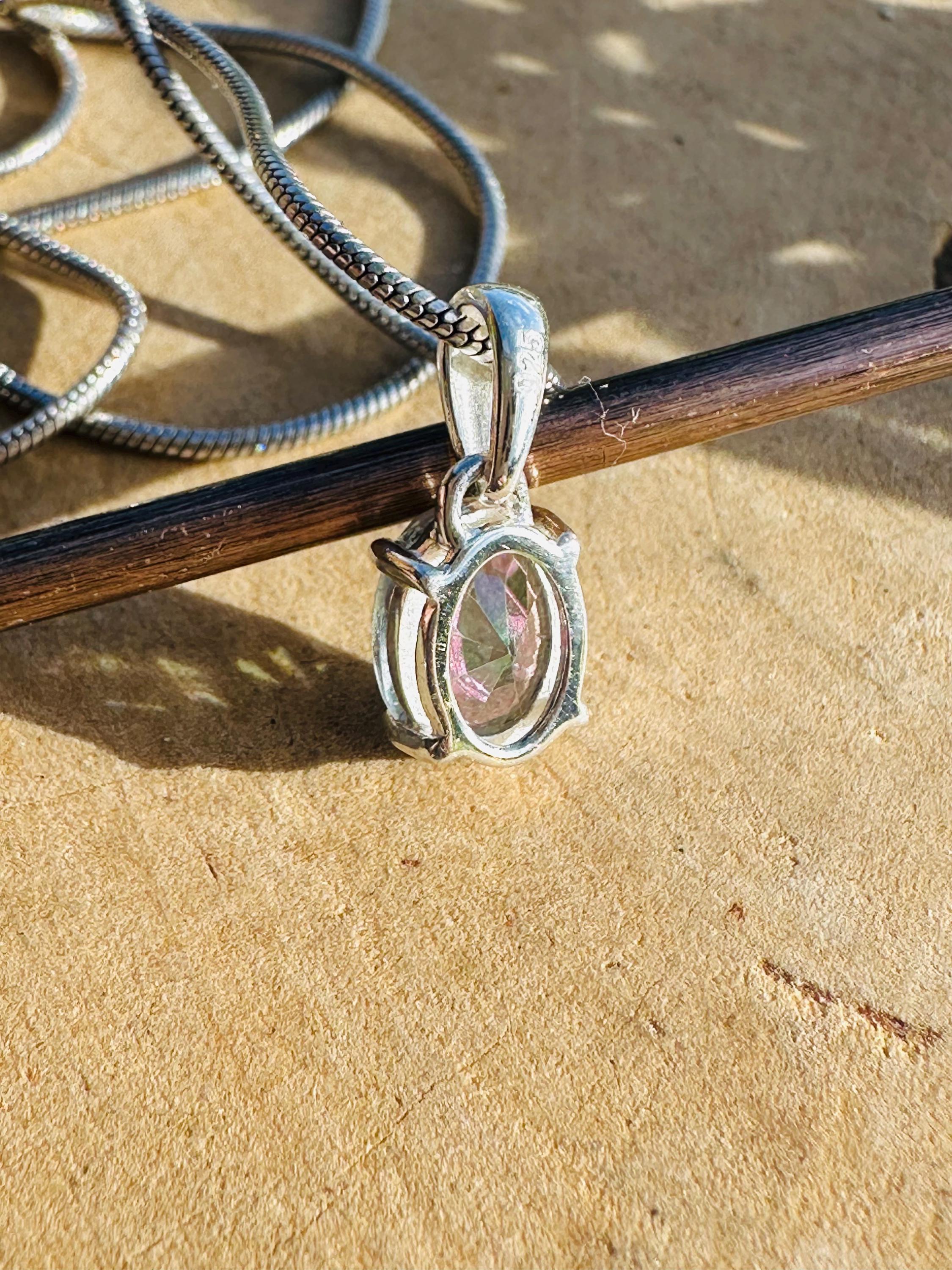 Mystic Topaz Sterling Silver Pendant: Rainbow Gemstone, Handmade