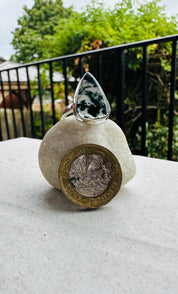 Moss Agate Sterling Silver Ring: Handmade Green Gemstone, UK Size R 1/2 / US 9