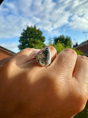 Moss Agate Sterling Silver Ring: Handmade Gemstone Jewelry, UK Size P1/2 / US 8