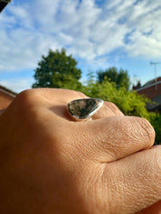 Moss Agate Sterling Silver Ring: Handmade Gemstone Jewelry, UK Size P1/2 / US 8