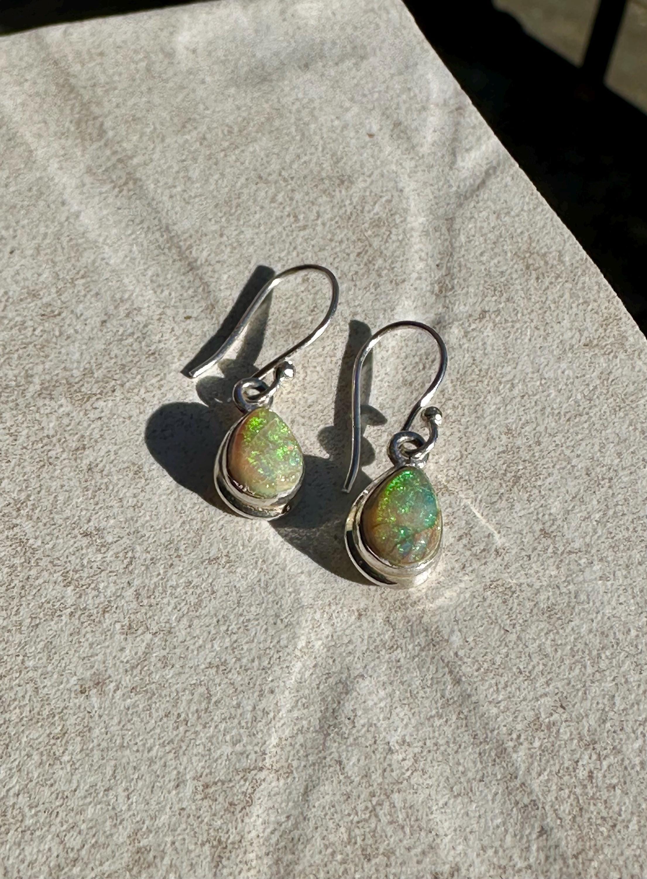 Sterling Opal Monarch Earrings, Teardrop Sterling Silver, Handmade