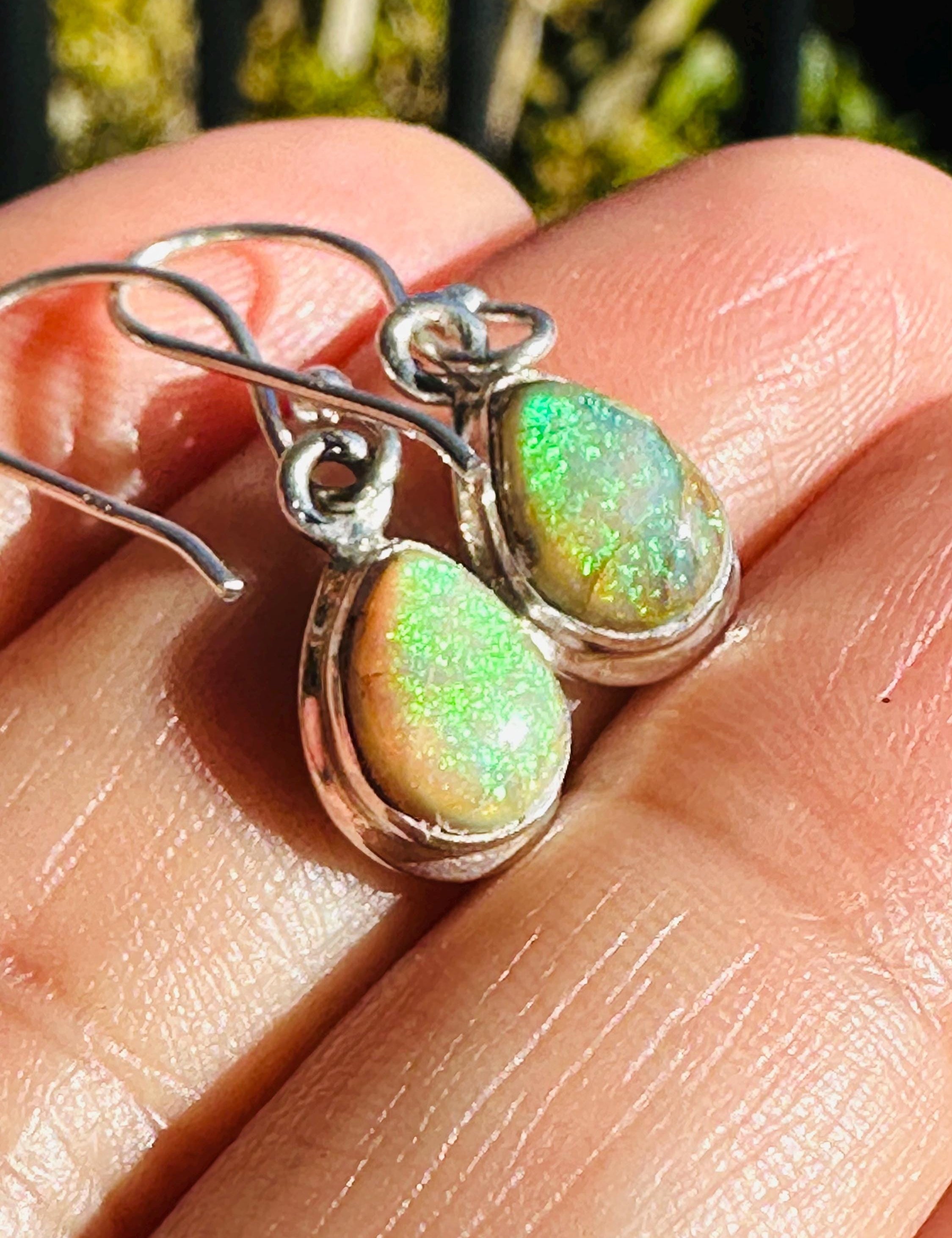 Sterling Opal Monarch Earrings, Teardrop Sterling Silver, Handmade