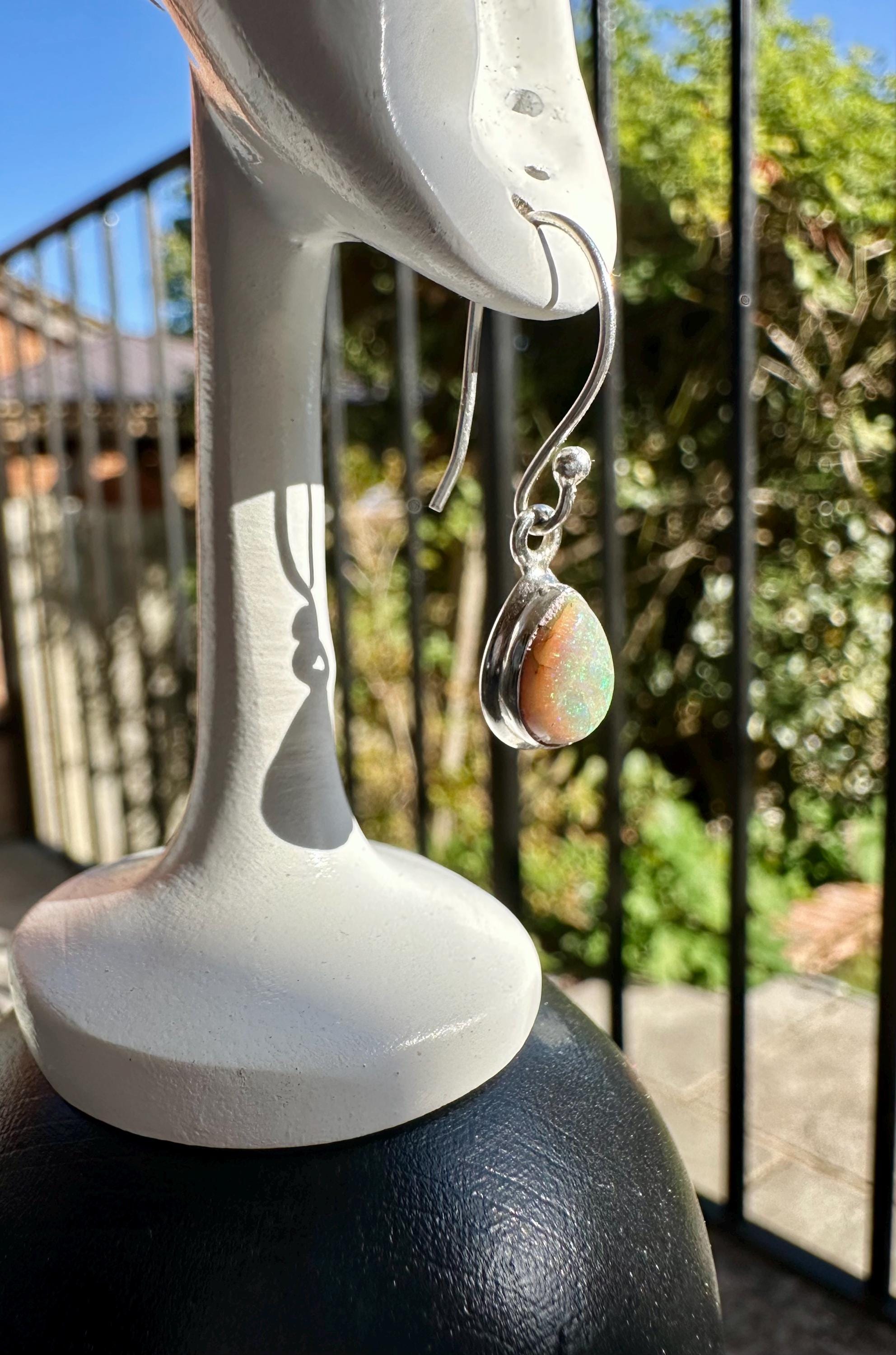 Sterling Opal Monarch Earrings, Teardrop Sterling Silver, Handmade