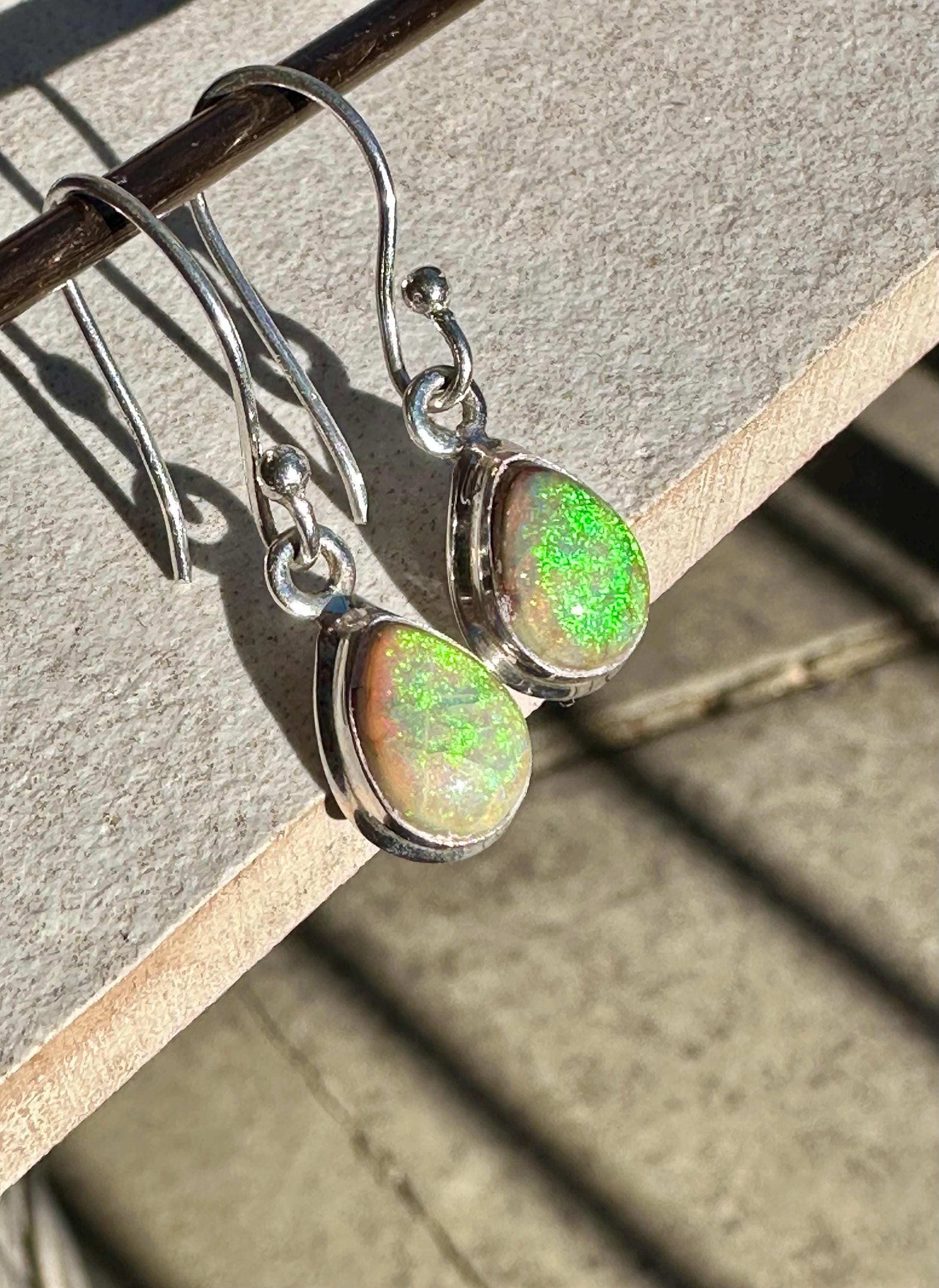 Sterling Opal Monarch Earrings, Teardrop Sterling Silver, Handmade