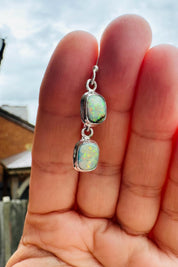 Sterling Opal Monarch Earrings, Sterling Silver Emerald Cut, Handmade