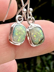 Sterling Opal Monarch Earrings, Sterling Silver Emerald Cut, Handmade