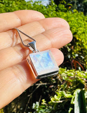 Faceted Blue Fire Moonstone Pendant: Sterling Silver, Handmade UK