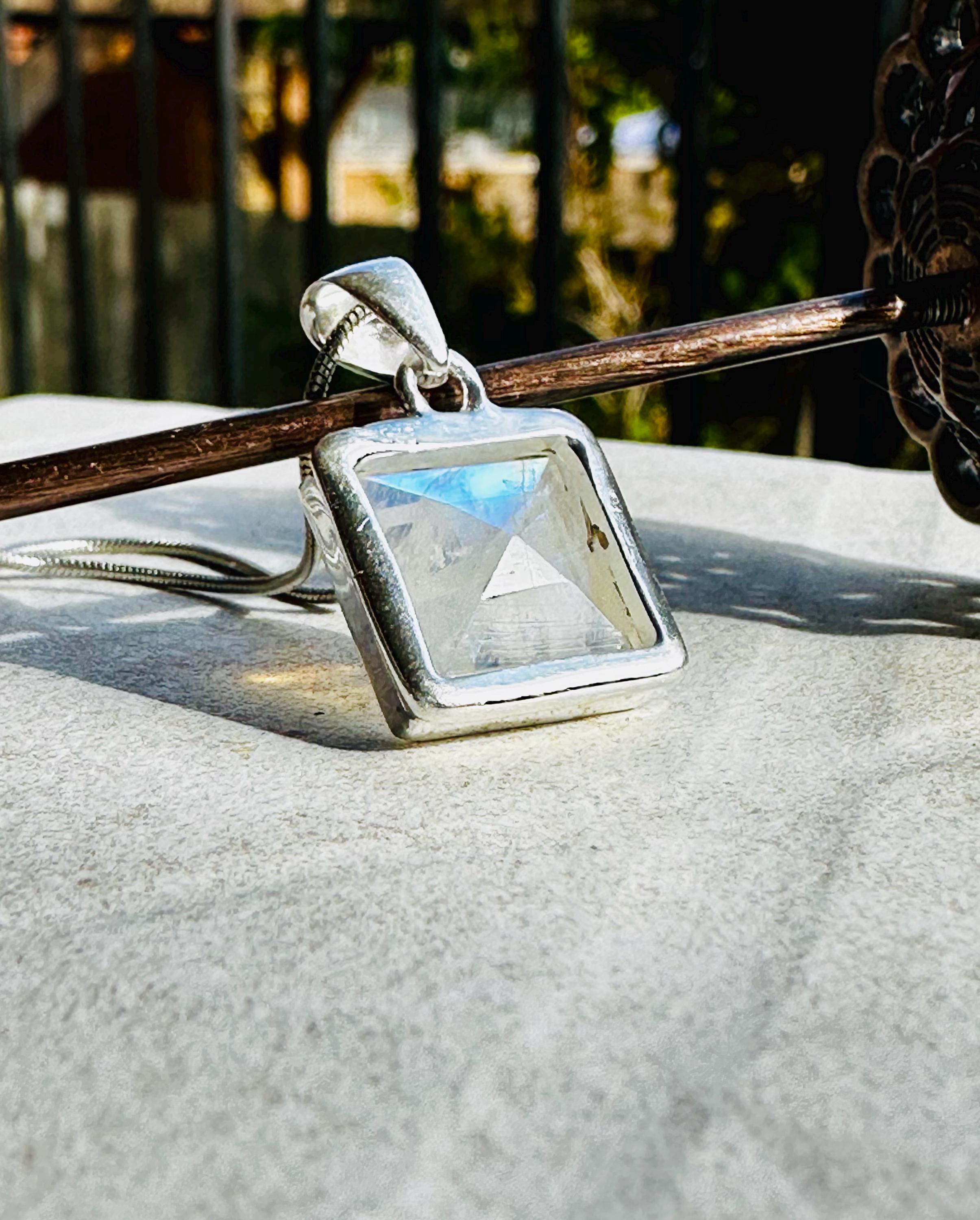Faceted Blue Fire Moonstone Pendant: Sterling Silver, Handmade UK