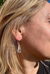 Moss Agate Dangle Earrings, Teardrop 21mm x 12mm Sterling Silver, Handmade UK gift