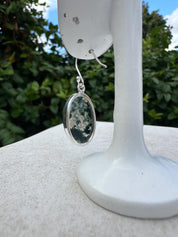 Moss Agate Dangle Earrings, Large Oval 21mm x 14mm Sterling Silver, Handmade UK gift