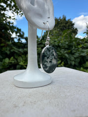 Moss Agate Dangle Earrings, Large Oval 21mm x 14mm Sterling Silver, Handmade UK gift