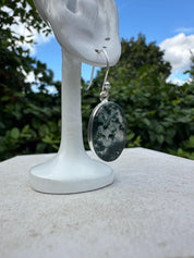 Moss Agate Dangle Earrings, Large Oval 21mm x 14mm Sterling Silver, Handmade UK gift