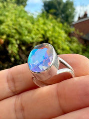 Iridescent Mystic Topaz Ring, Oval 16mm x 12mm Sterling Silver, Handmade UK gift