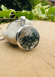 Moss Agate Pendant, Round 25mm x 25mm Sterling Silver, Handmade UK gift