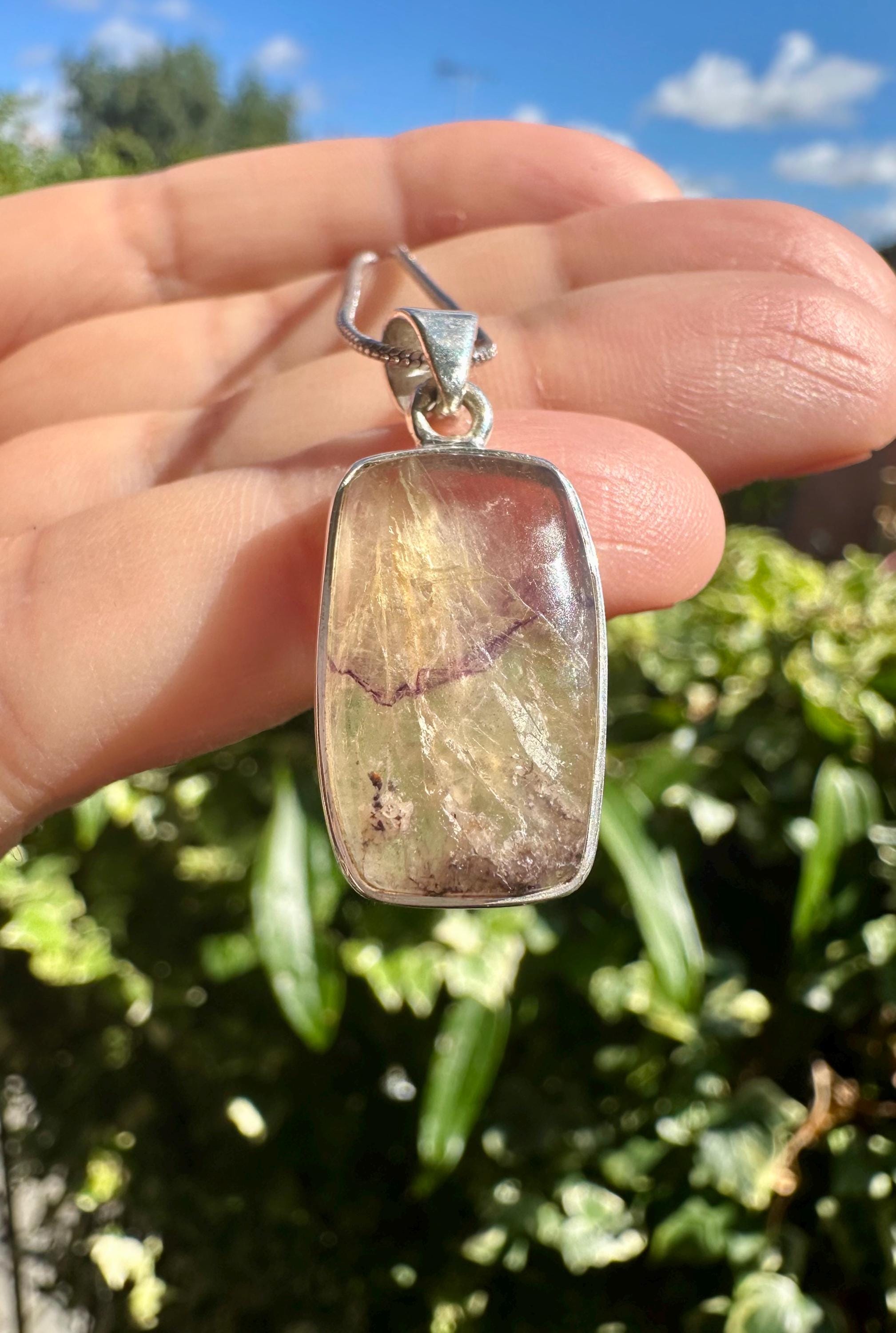 Blue John Pendant, Rectangular Sterling Silver