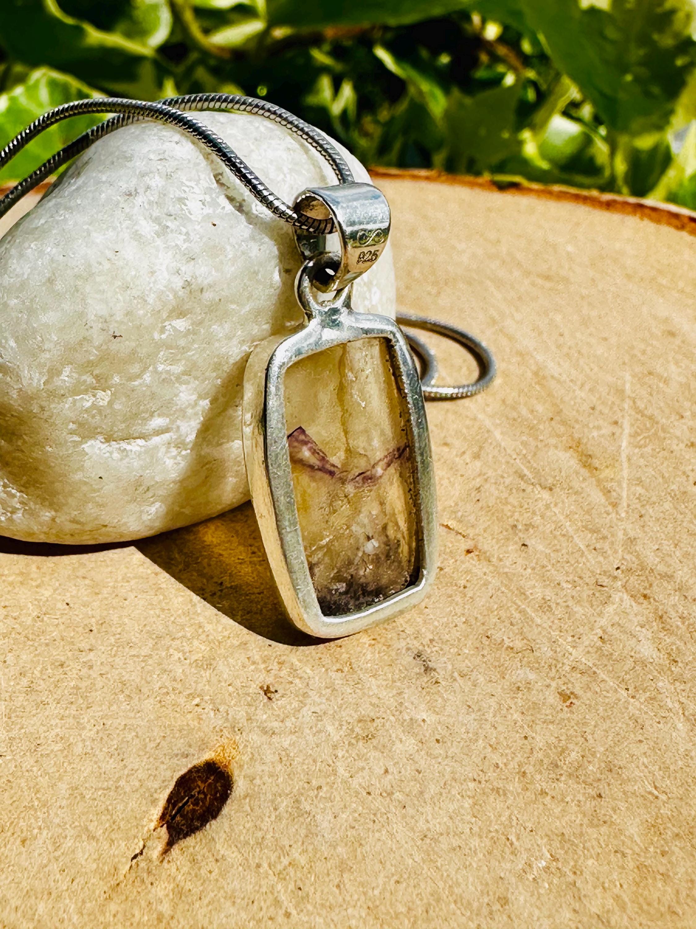 Blue John Pendant, Rectangular Sterling Silver