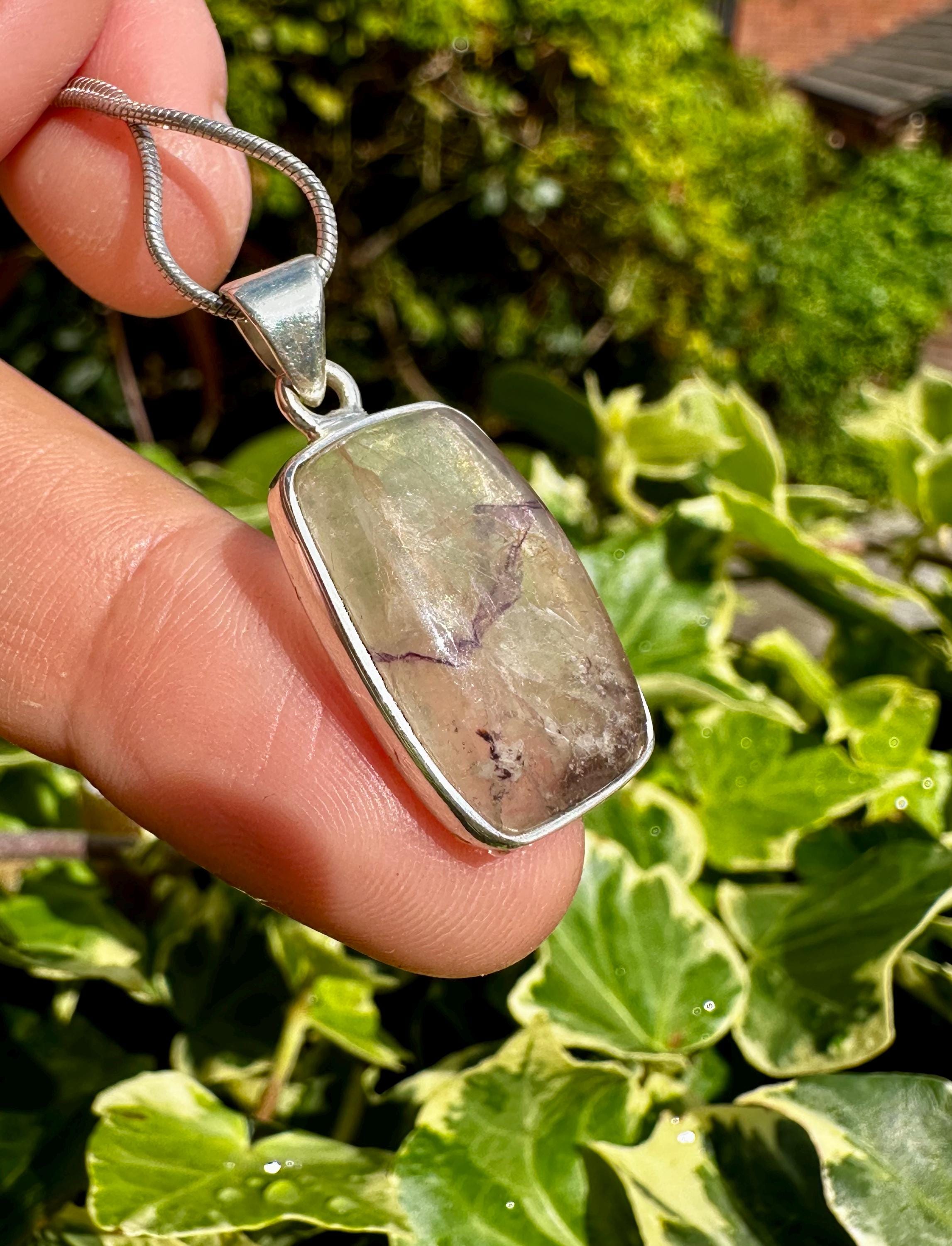 Blue John Pendant, Rectangular Sterling Silver