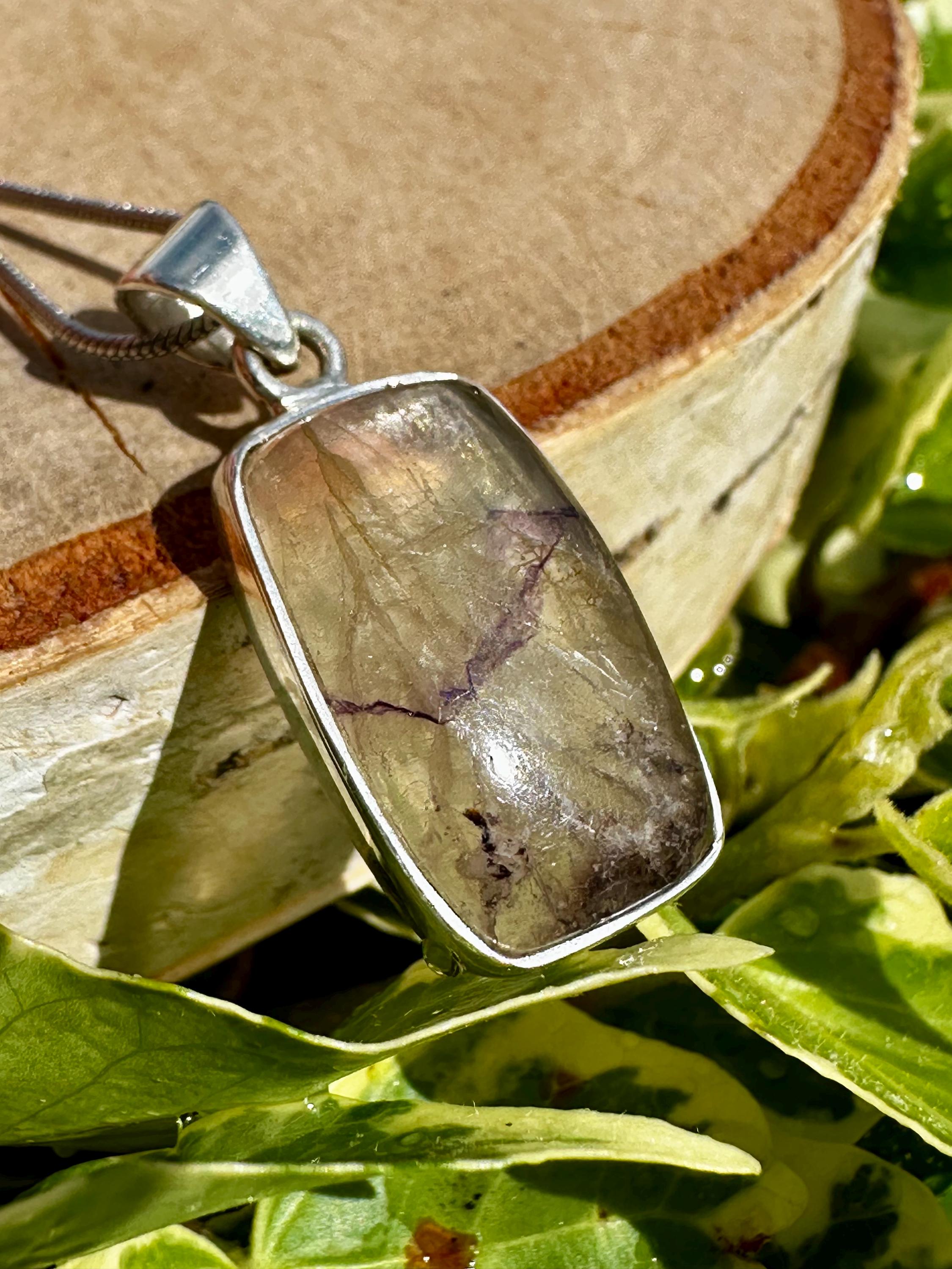 Blue John Pendant, Rectangular Sterling Silver