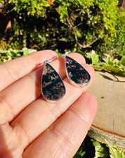 Moss Agate Dangle Earrings, Large Teardrop 26mm x 13mm Sterling Silver, Handmade UK gift