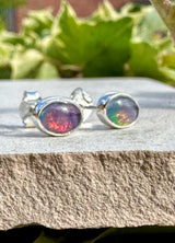 Australian Opal Stud Earrings, Oval Sterling Silver Handmade UK