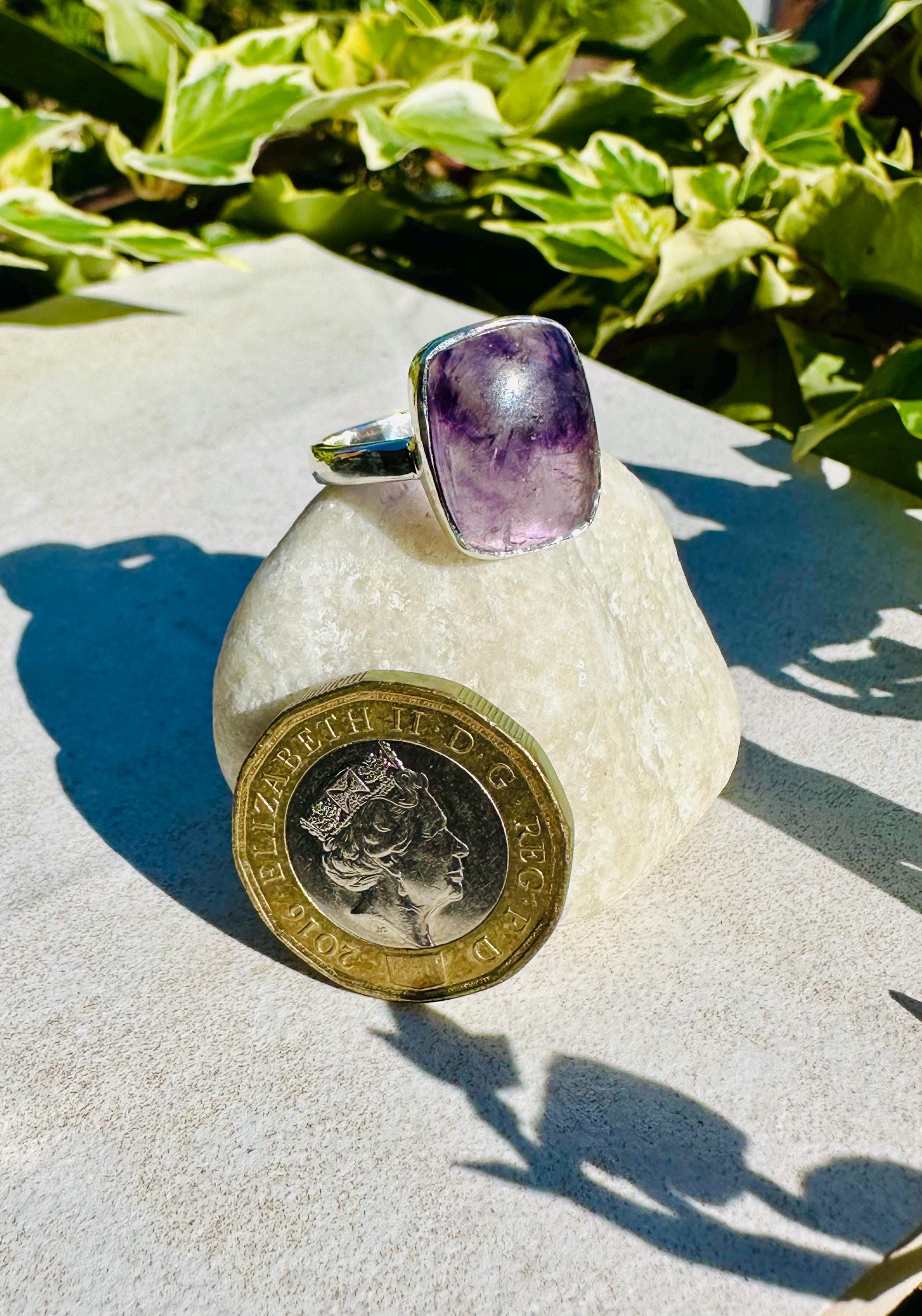 Blue John Ring: Handmade 925 Sterling Silver,Size N 1/2 (7) Derbyshire UK