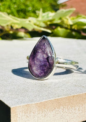 Unique Blue John Ring, Teardrop 15mm x 10mm, Sterling Silver, Handmade Derbyshire UK gift