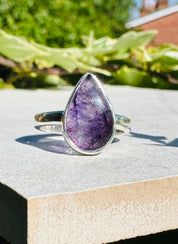 Unique Blue John Ring, Teardrop 15mm x 10mm, Sterling Silver, Handmade Derbyshire UK gift