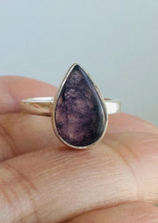 Unique Blue John Ring, Teardrop 15mm x 10mm, Sterling Silver, Handmade Derbyshire UK gift