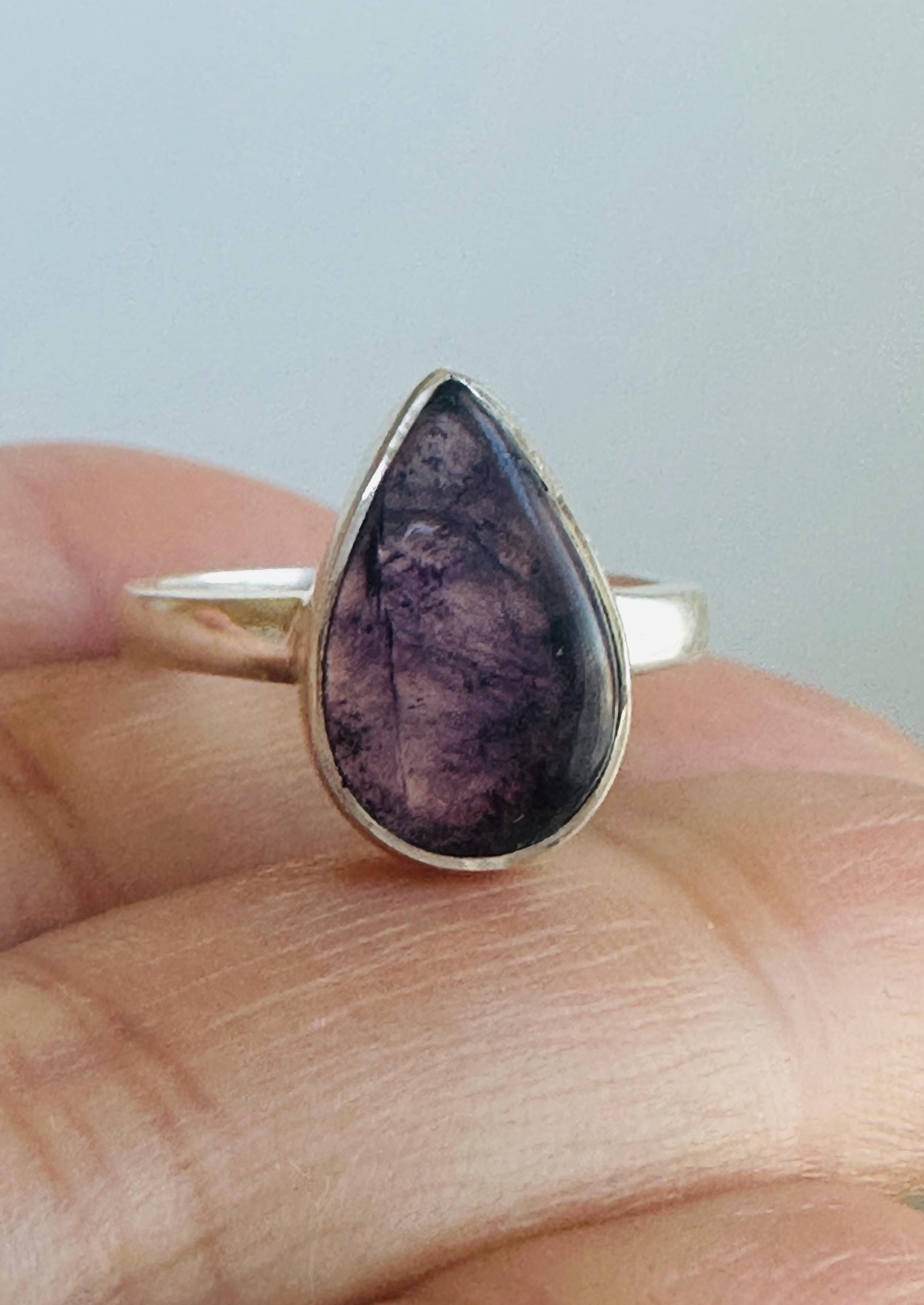 Unique Blue John Ring, Teardrop 15mm x 10mm, Sterling Silver, Handmade Derbyshire UK gift