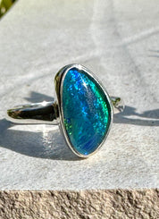 Natural Australian Opal Ring 14mm x 8mm Sterling Silver Size N 1/2 (7) Handmade UK