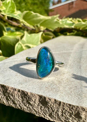 Natural Australian Opal Ring 14mm x 8mm Sterling Silver Size N 1/2 (7) Handmade UK