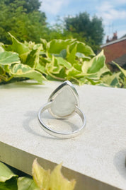 Blue Fire Moonstone Cabochon Ring, Teardrop 23mm x 16mm, Sterling Silver Handmade UK gift