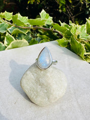 Blue Fire Moonstone Cabochon Ring, Teardrop 20mm x 13mm, Sterling Silver Handmade UK gift