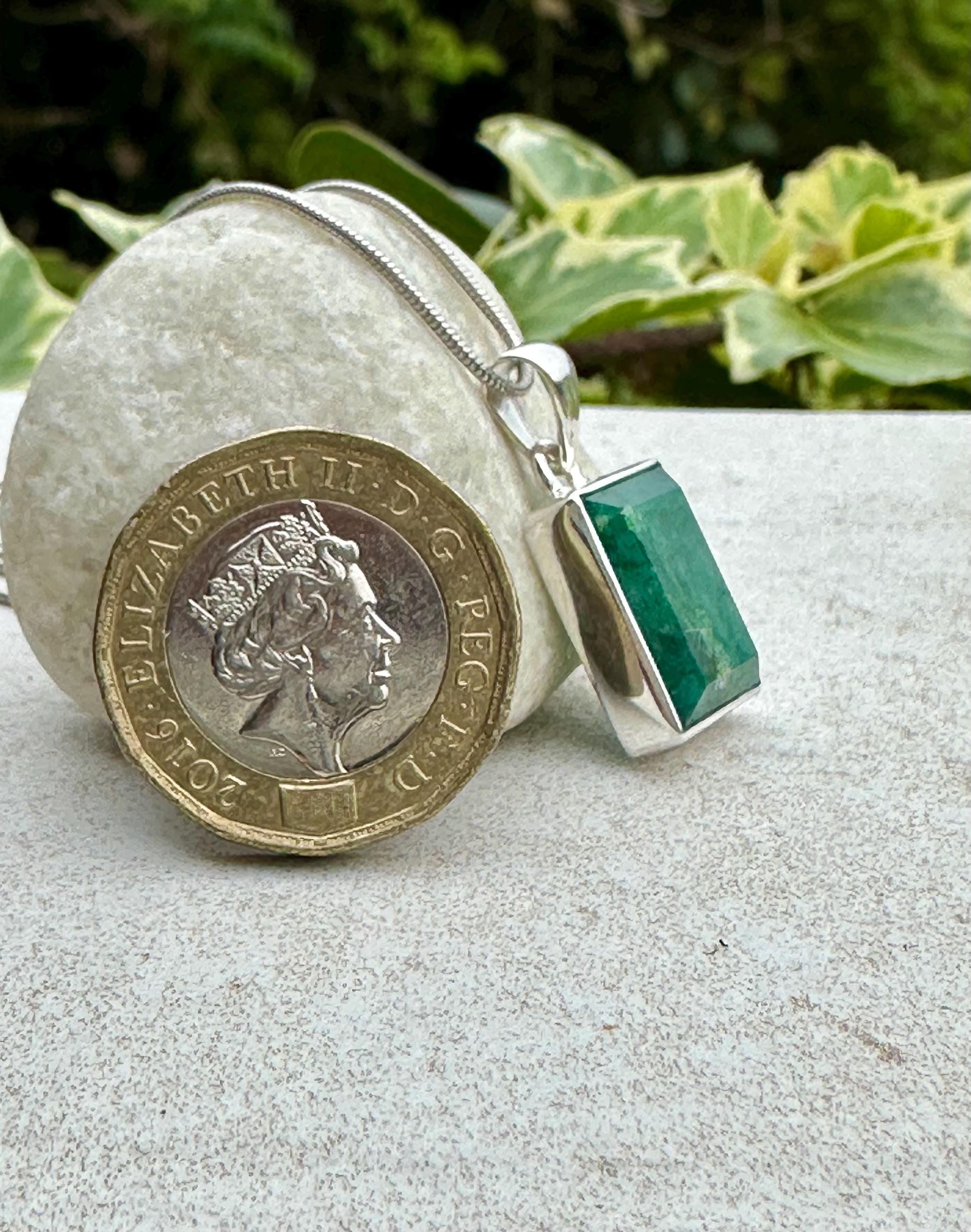 Emerald and Sterling Silver Pendant