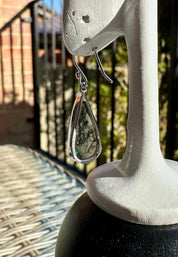 Moss Agate Dangle Earrings, Large Teardrop 22mm x 12mm Sterling Silver, Handmade UK gift
