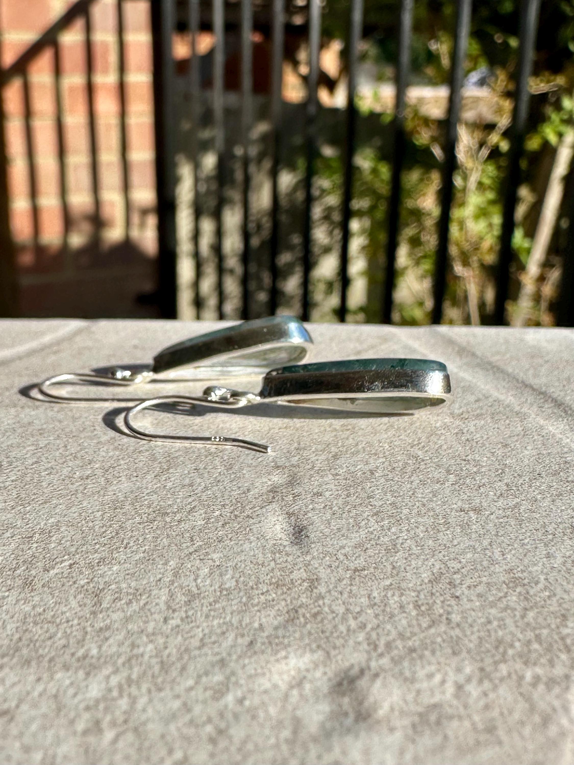 Moss Agate Dangle Earrings, Large Teardrop 22mm x 12mm Sterling Silver, Handmade UK gift