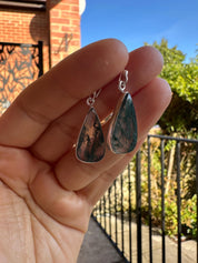 Moss Agate Dangle Earrings, Large Teardrop 22mm x 12mm Sterling Silver, Handmade UK gift