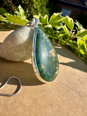 Moss Agate Sterling Silver Pendant: Handmade Teardrop Gemstone