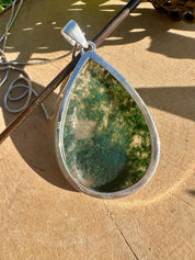Moss Agate Sterling Silver Pendant: Handmade Teardrop Gemstone