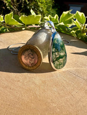 Moss Agate Pendant, Teardrop 34 mm x 20 mm Sterling Silver, Handmade UK gift