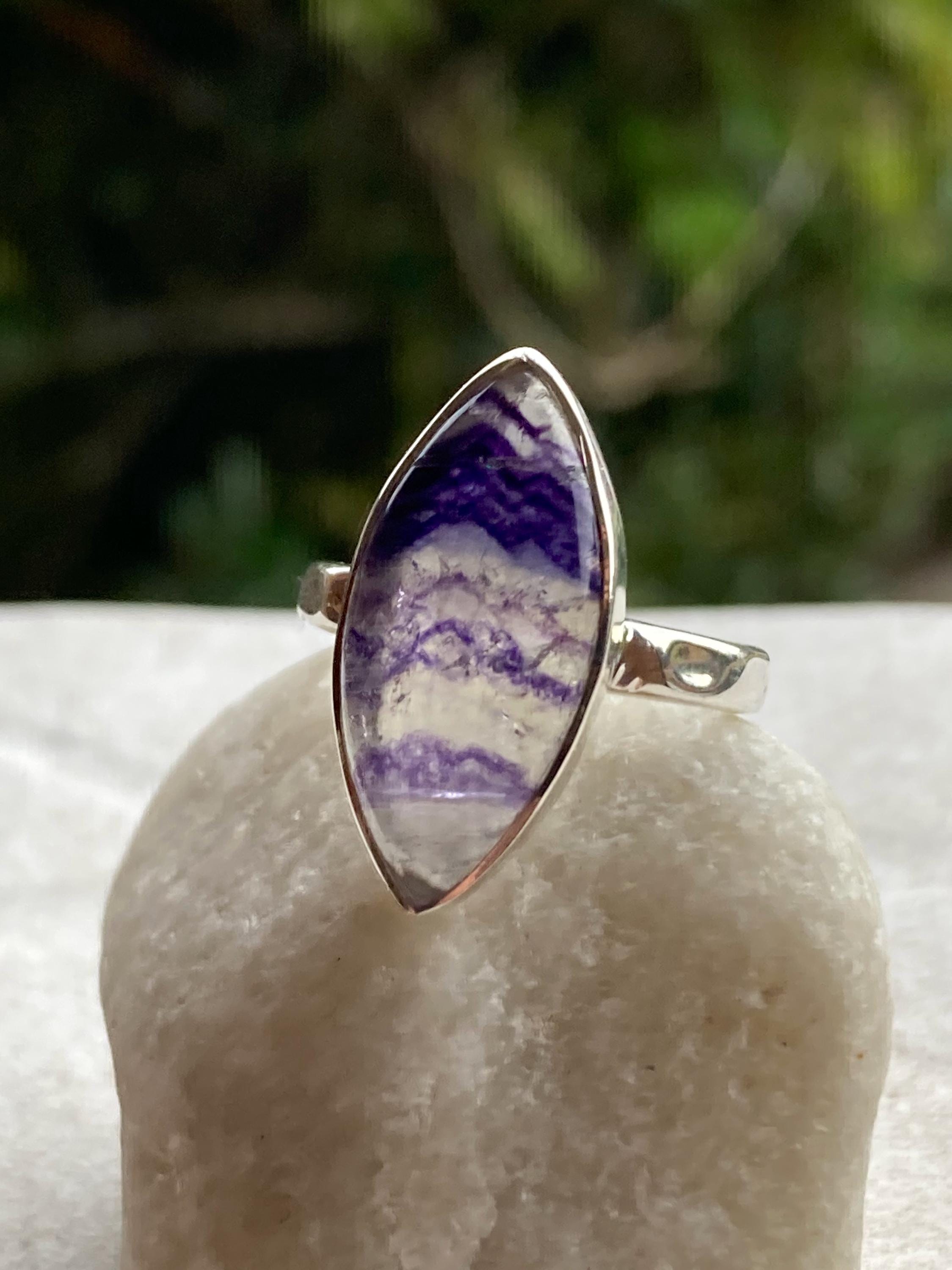 Handmade Blue John Ring: Marquise Sterling Silver Derbyshire Gemstone