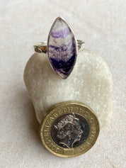 Handmade Blue John Ring: Marquise Sterling Silver Derbyshire Gemstone