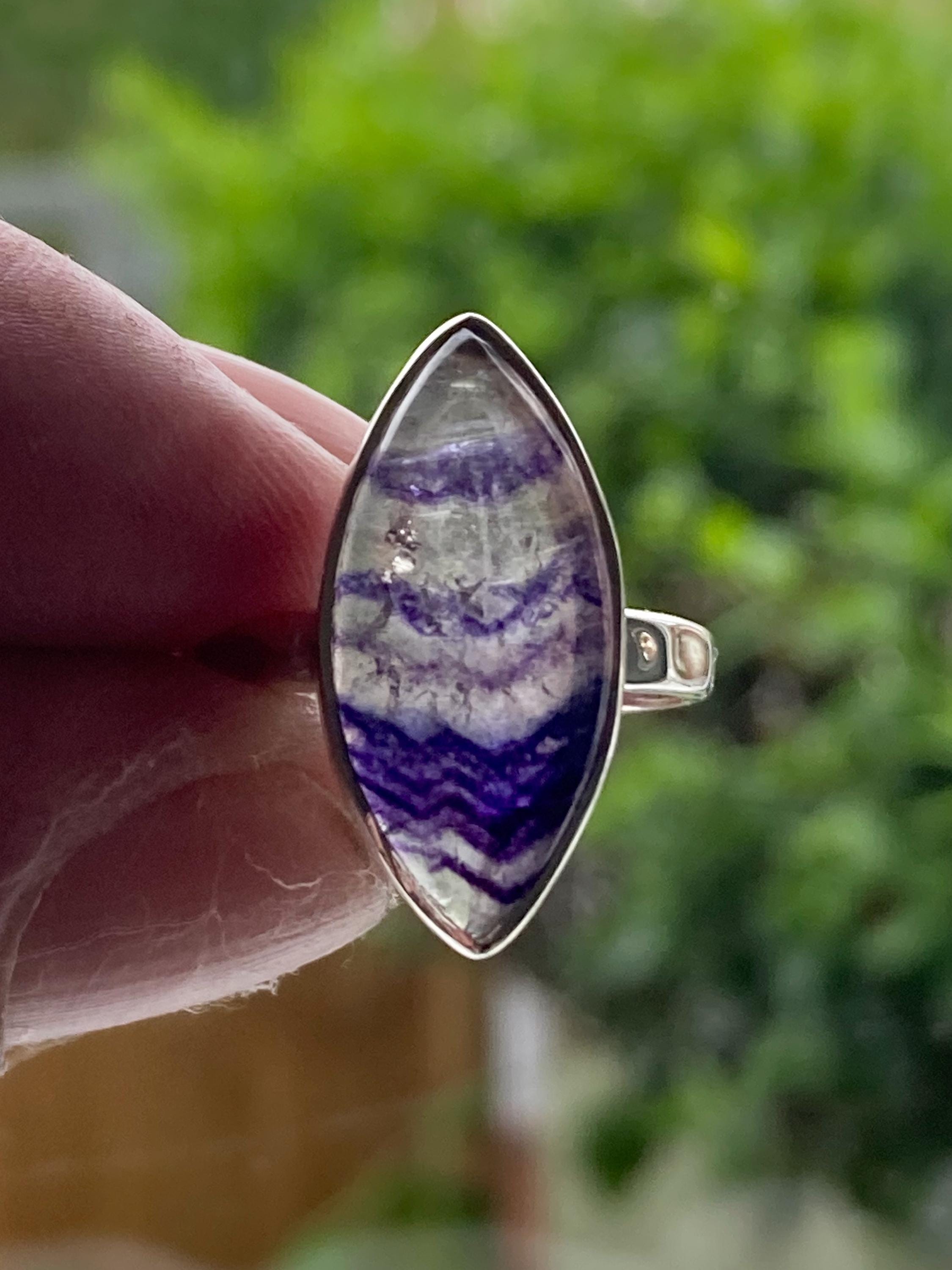 Handmade Blue John Ring: Marquise Sterling Silver Derbyshire Gemstone