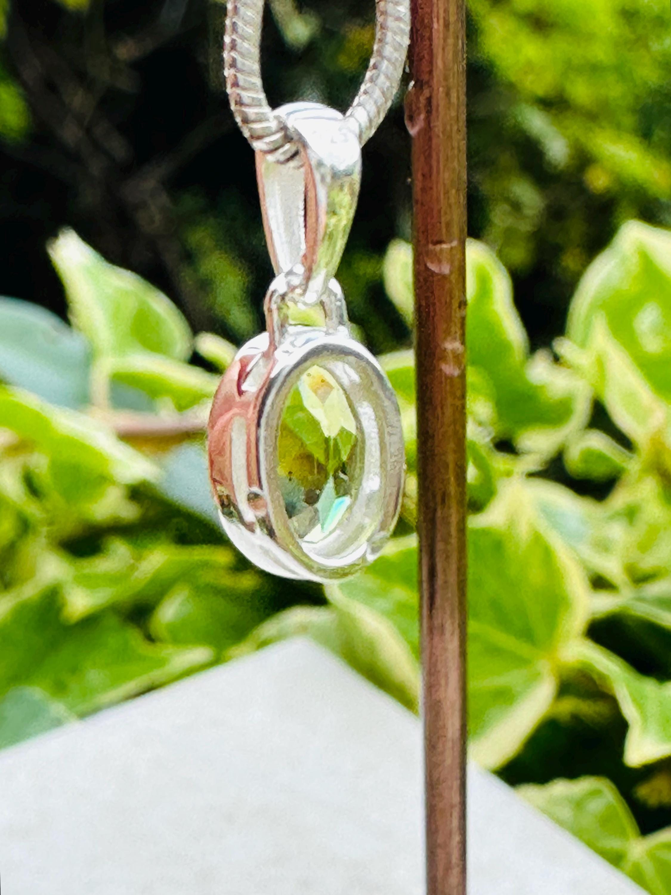 Natural Peridot Pendant, Oval 8mm x 6mm, Sterling Silver, August Birthstone, Handmade UK gift
