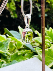 Natural Peridot Pendant, Oval 8mm x 6mm, Sterling Silver, August Birthstone, Handmade UK gift