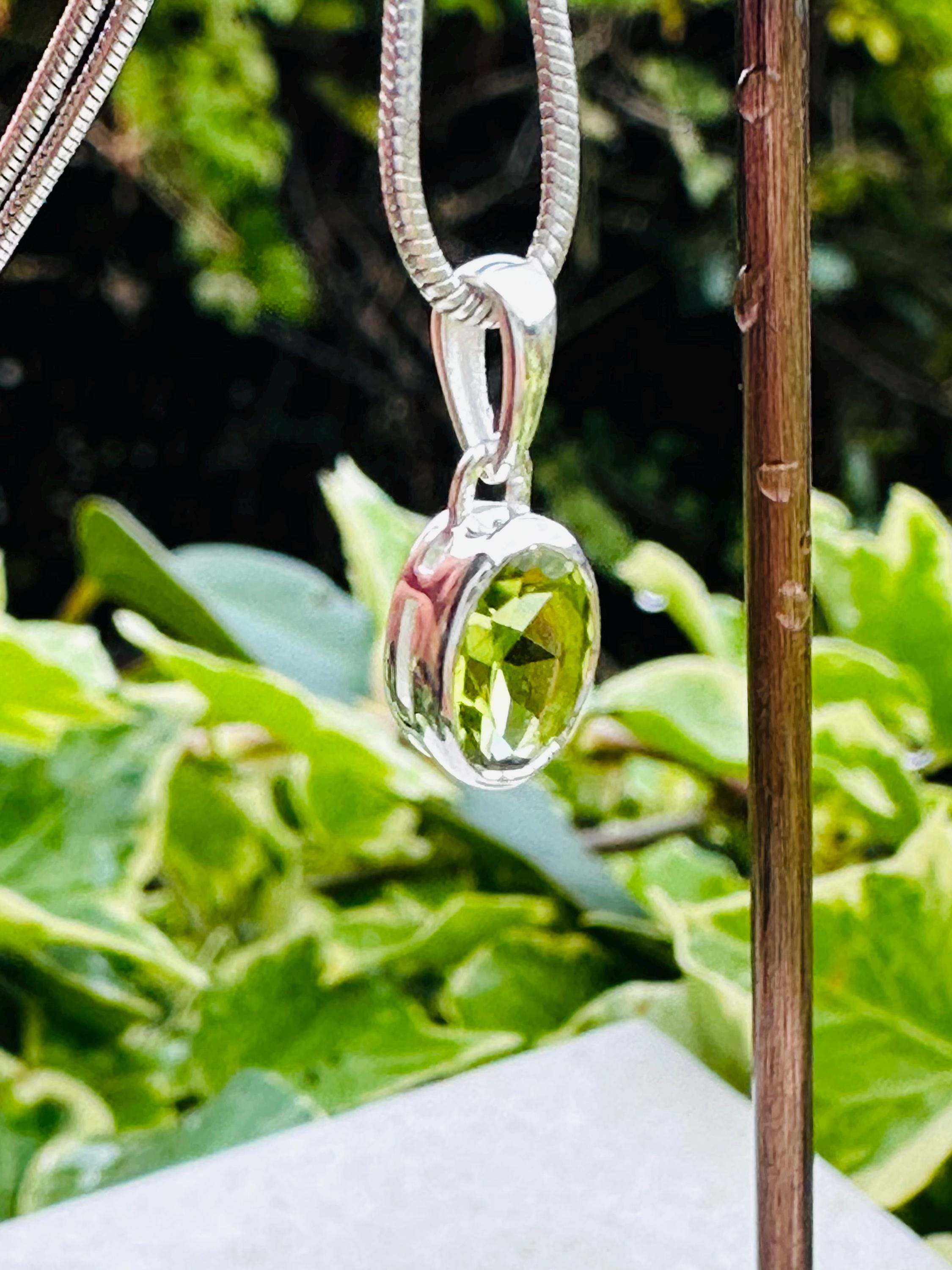 Natural Peridot Pendant, Oval 8mm x 6mm, Sterling Silver, August Birthstone, Handmade UK gift