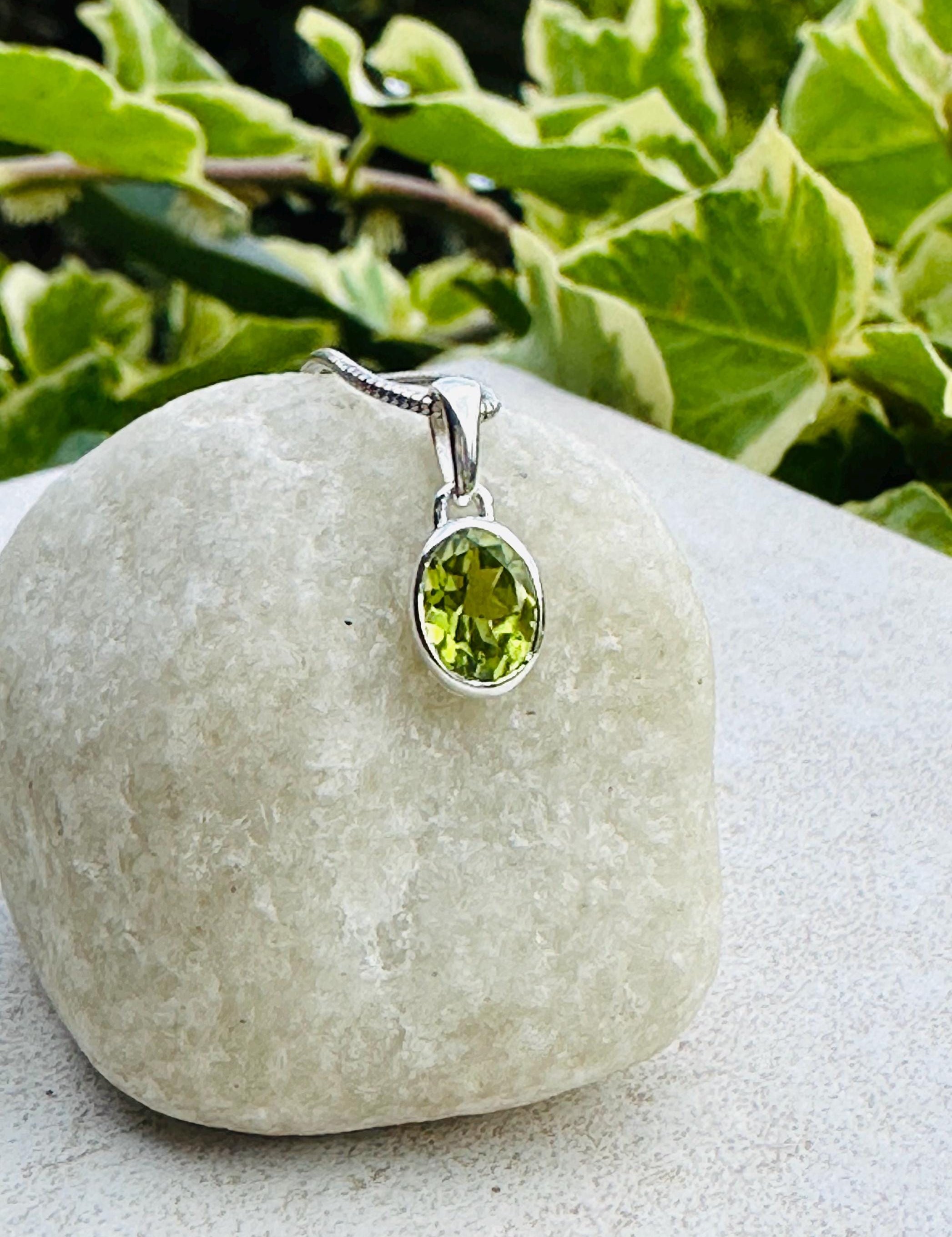 Natural Peridot Pendant, Oval 8mm x 6mm, Sterling Silver, August Birthstone, Handmade UK gift
